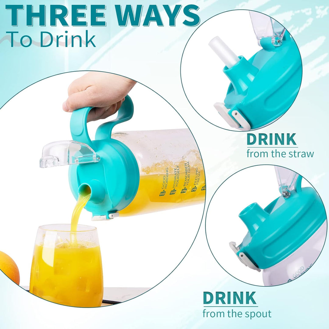DEARRAY 1.5l Trinkflasche Glas mit Strohhalm & Zeitmarkierung 1.5 liter Grosse Motivation Glasflasch