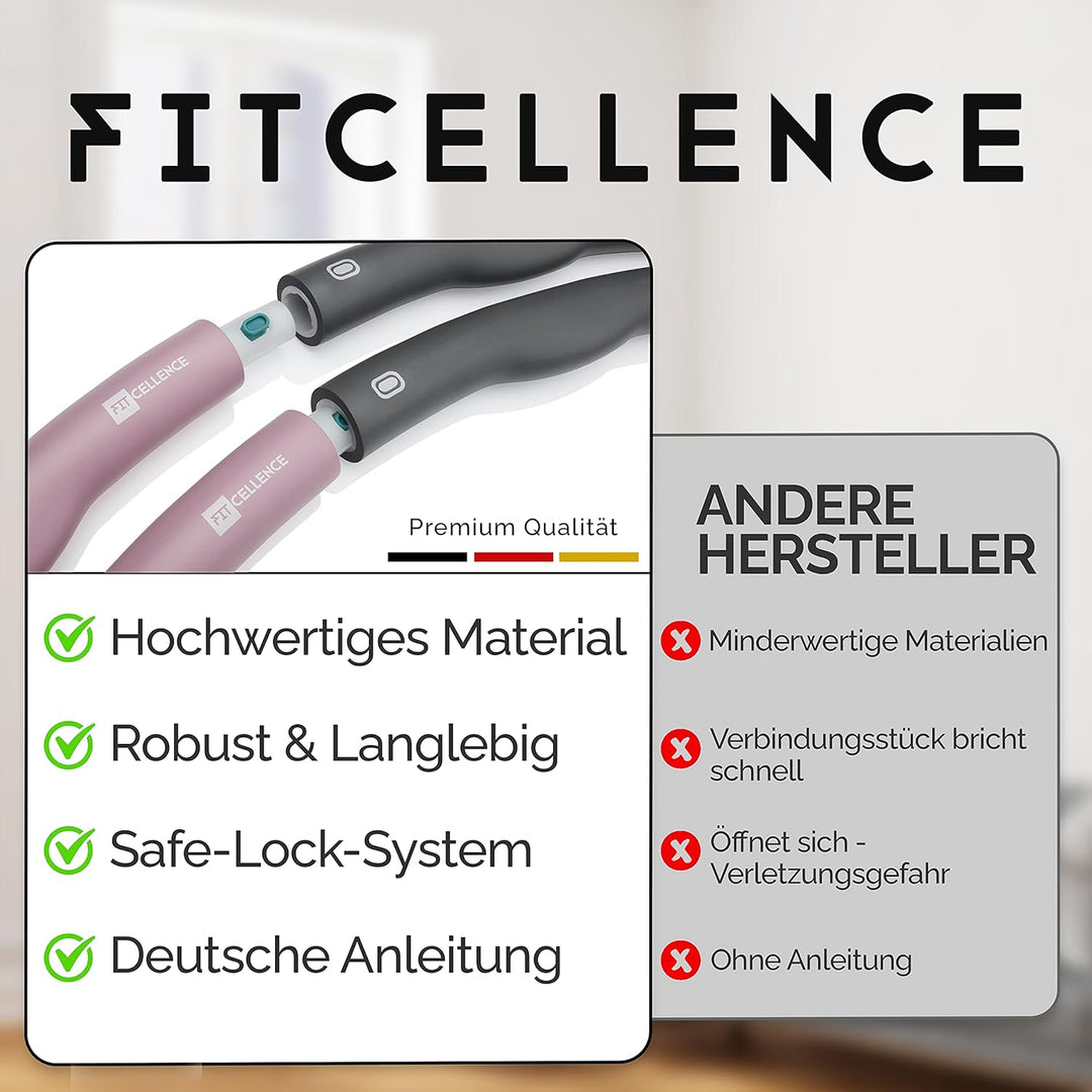 FITCELLENCE® | 1,2kg | 90cm Durchmesser | 5-6 Teile | Hula Hoop Reifen für Erwachsene | zum abnehmen