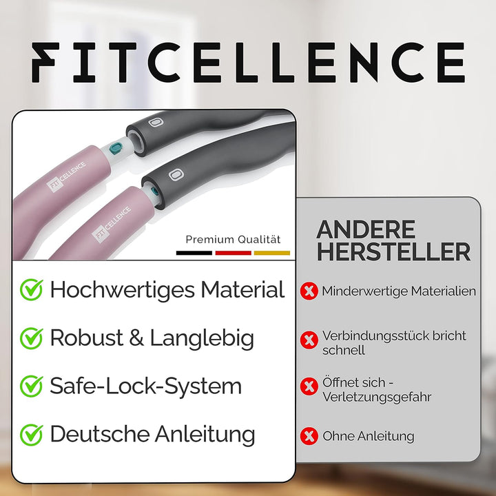FITCELLENCE® | 1,2kg | 90cm Durchmesser | 5-6 Teile | Hula Hoop Reifen für Erwachsene | zum abnehmen