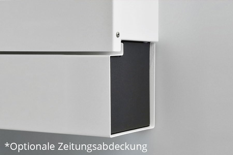 Letterman M Radius Design-Briefkasten mit Zeitungsfach Silber, moderner Postkasten mit Zeitungsrolle