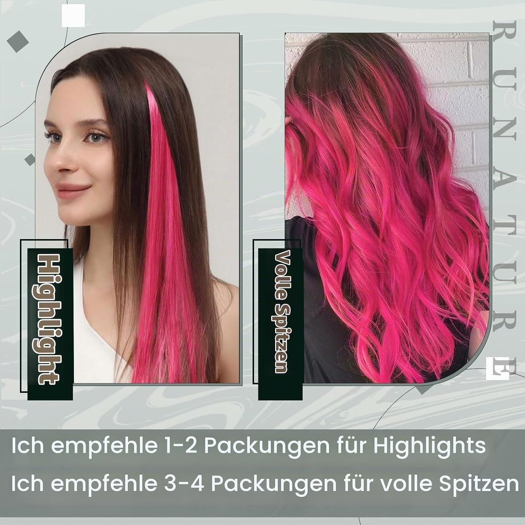 RUNATURE Clip in Extensions Echthaar Hotpink 35cm 5 Stuck 25g Remy Glatt Haarverlangerung 