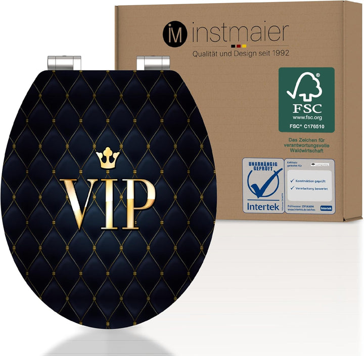 instmaier WC Sitz mit Motiv "VIP" | schwarz/gold | Toilettensitz mit Absenkautomatik | Klodeckel aus