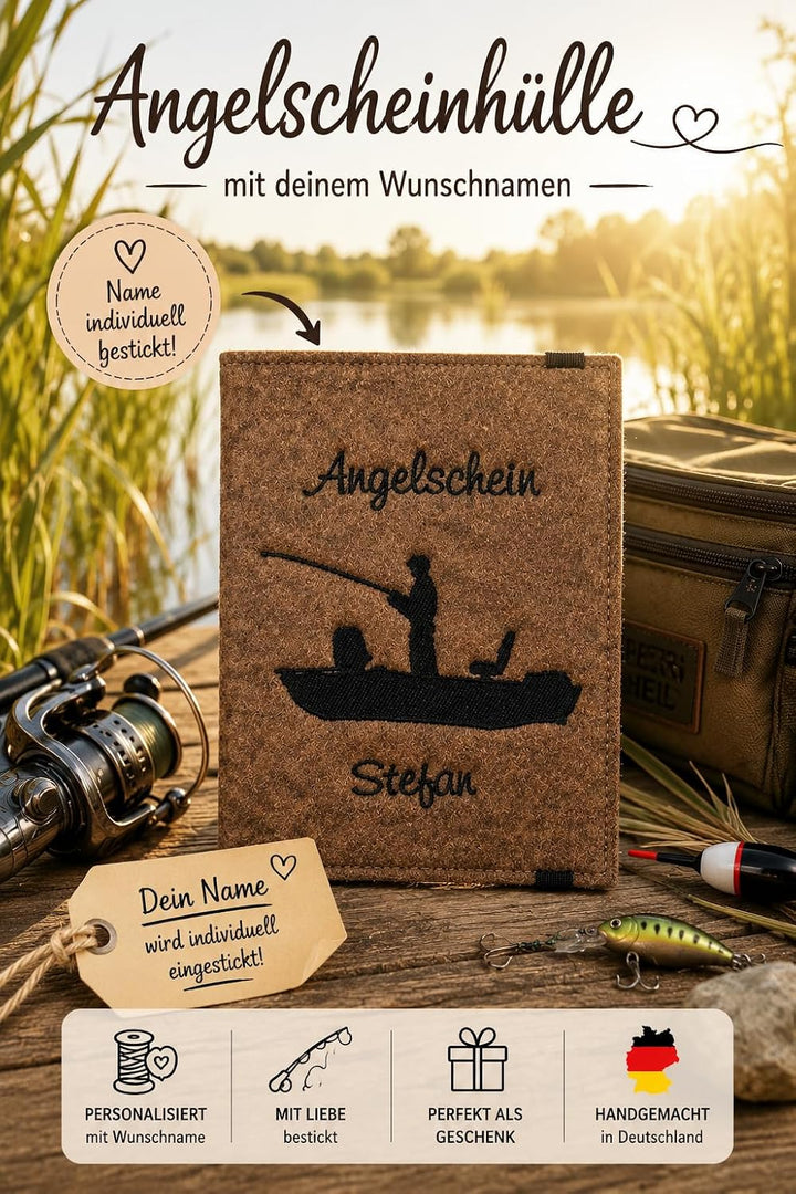 Personalisierte Angelscheinhülle Filz mit Name | Angelpass Hülle