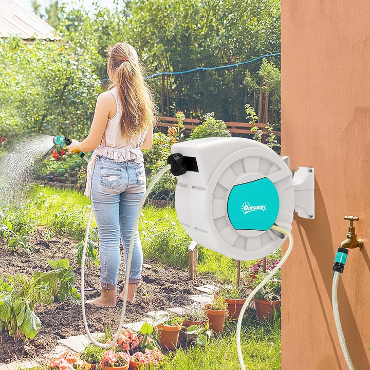 Outsunny Schlauchaufroller, Wasserschlauchhaspel, 25+2 m, mit Wandhalterung + Griff, um 180° drehbar
