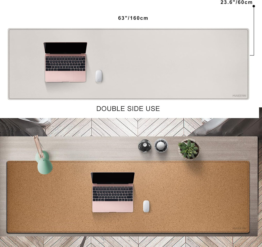 MAIDERN Schreibtischunterlage 160x60cm, Kork & PU-Leder Doppelseitiges Tischunterlage, Grosse Mauspa