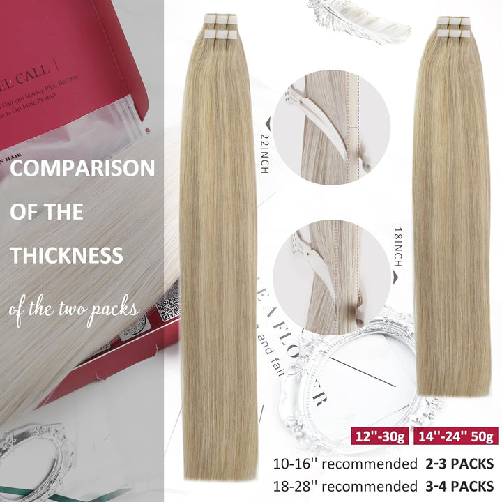 Moresoo Invisible Tape Extensions Echthaar Aschblond Remy Echthaar Extensions Tape Aschblond mit Pla