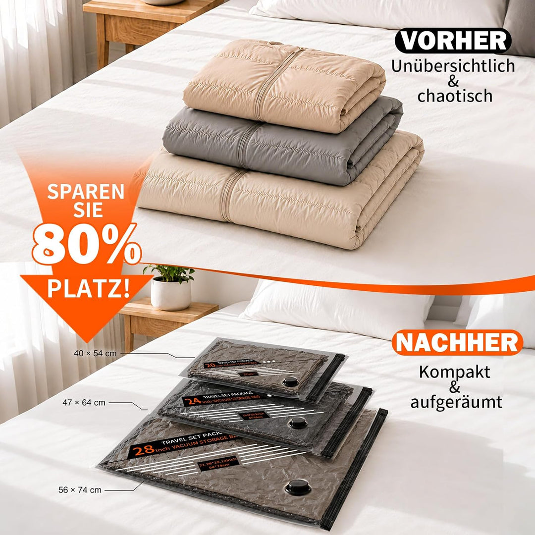 Vakuumbeutel für Kleidung mit kabelloser Vakuumpumpe – 15er-Set wiederverwendbare, reissfeste Kompre