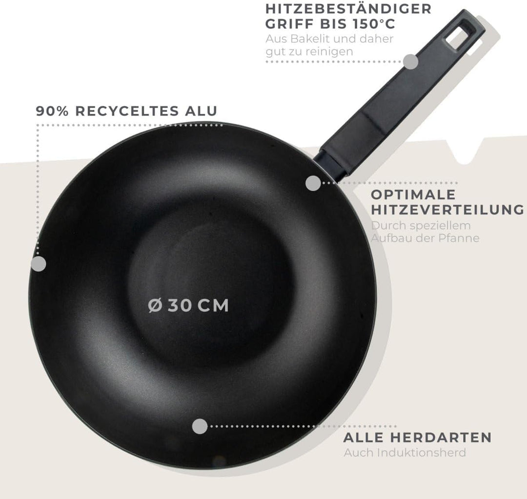 Fackelmann Wokpfanne Balance 30 cm, Antihaft-Wok aus 90% recyceltem Aluminium mit ergonomischem Kuns