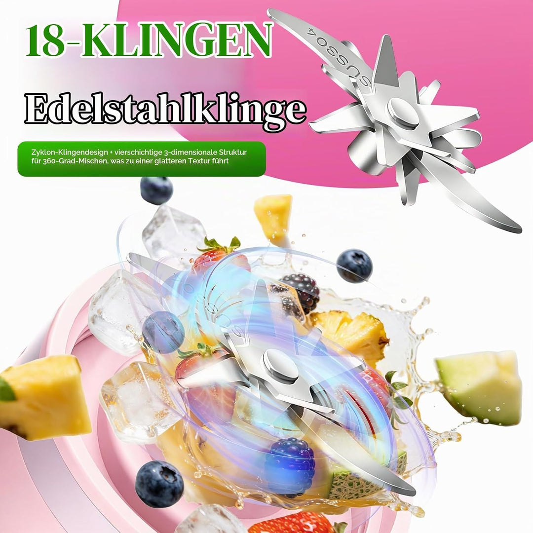 Mixer to Go, Tragbarer Schneller Mixer Smoothie Maker, 18-Blatt Edelstahlklingen, 450ml USB-C Wieder