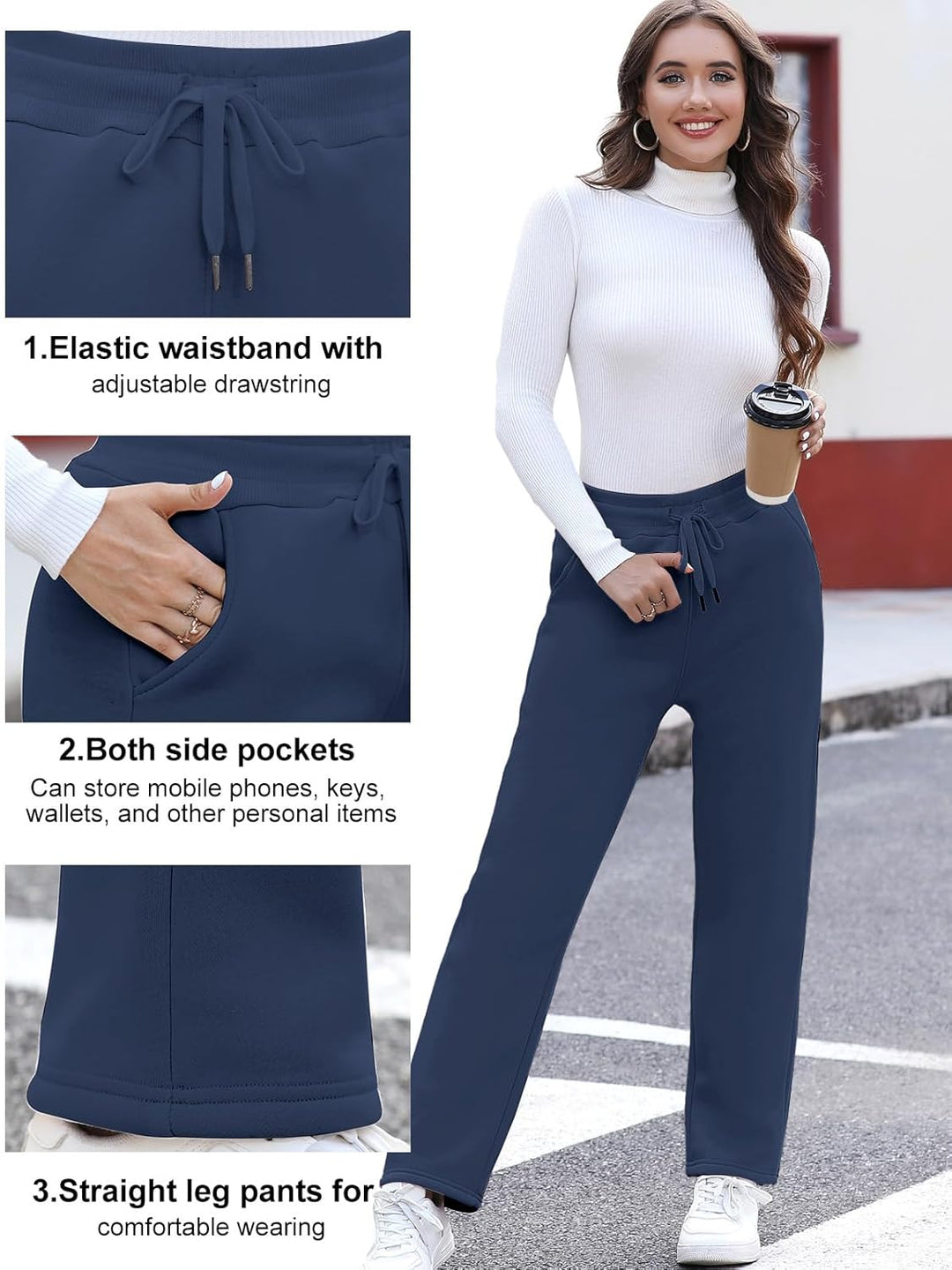 UMIPUBO Gefütterte Jogginghose Damen Warm Fleece Freizeithose Winter Thermo Fleecehose High Waist Sw