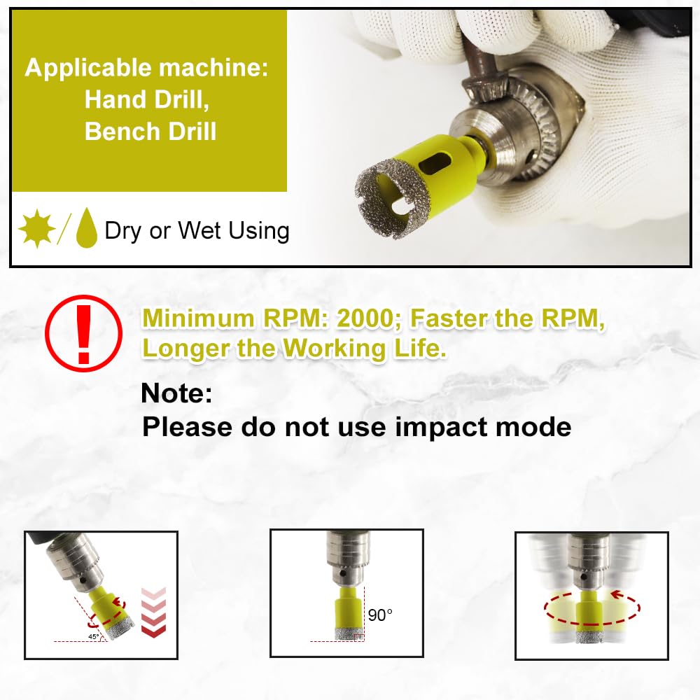 Diamant Bohrkrone 10 Stücke (6/6/8/20/25/35/45/50/65mm+50mm Diamant Fasenbohrer) Fliesenbohrer mit D