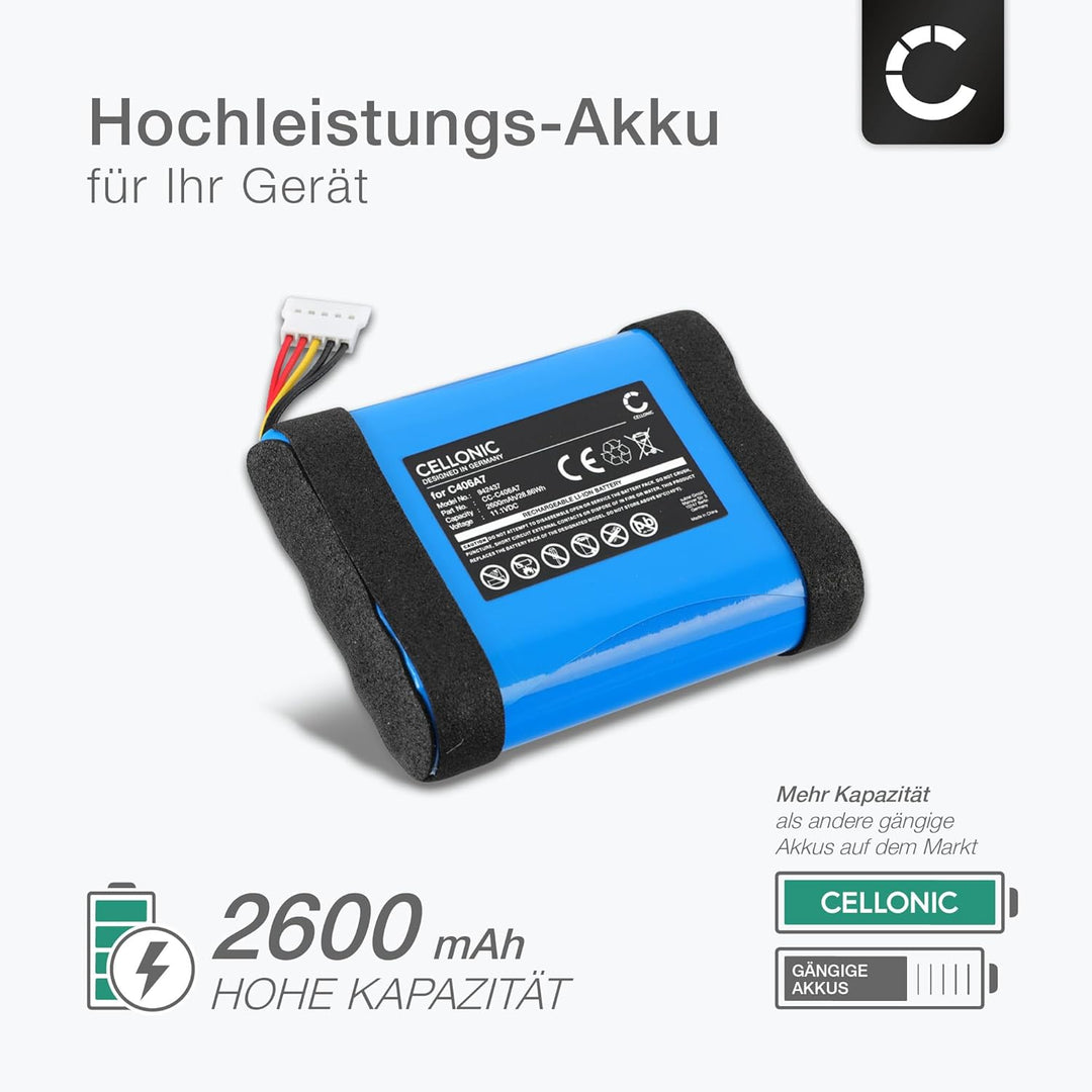 CELLONIC, Lautsprecherakku kompatibel mit Marshall Middleton (2600mAh, 11.1V) Ersatzakku C406A7