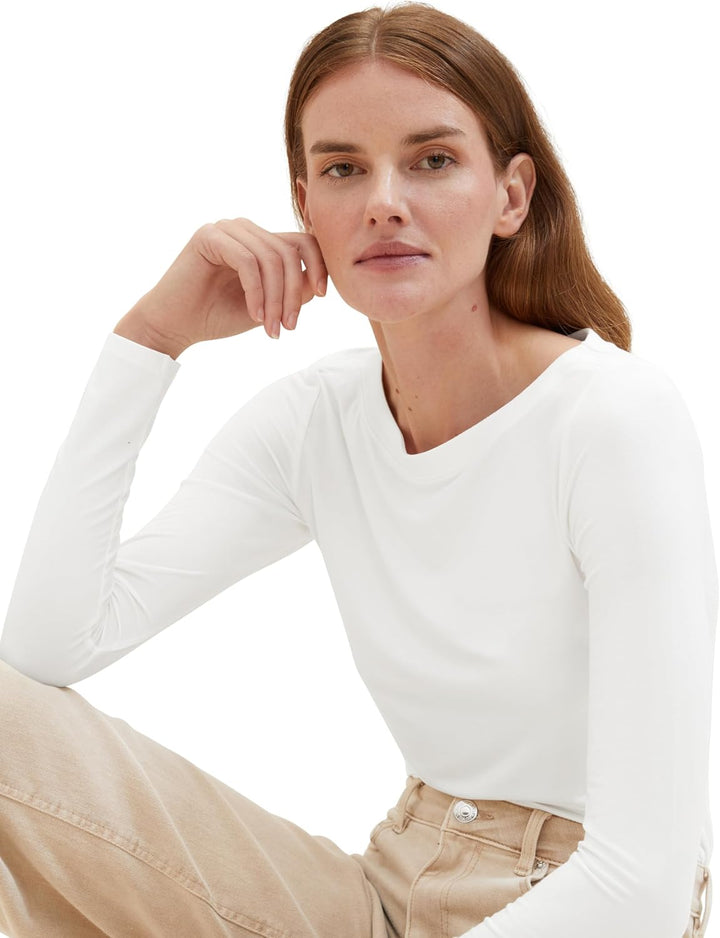 TOM TAILOR Damen Longsleeve T-Shirt XL 10315 - Whisper White, XL 10315 - Whisper White