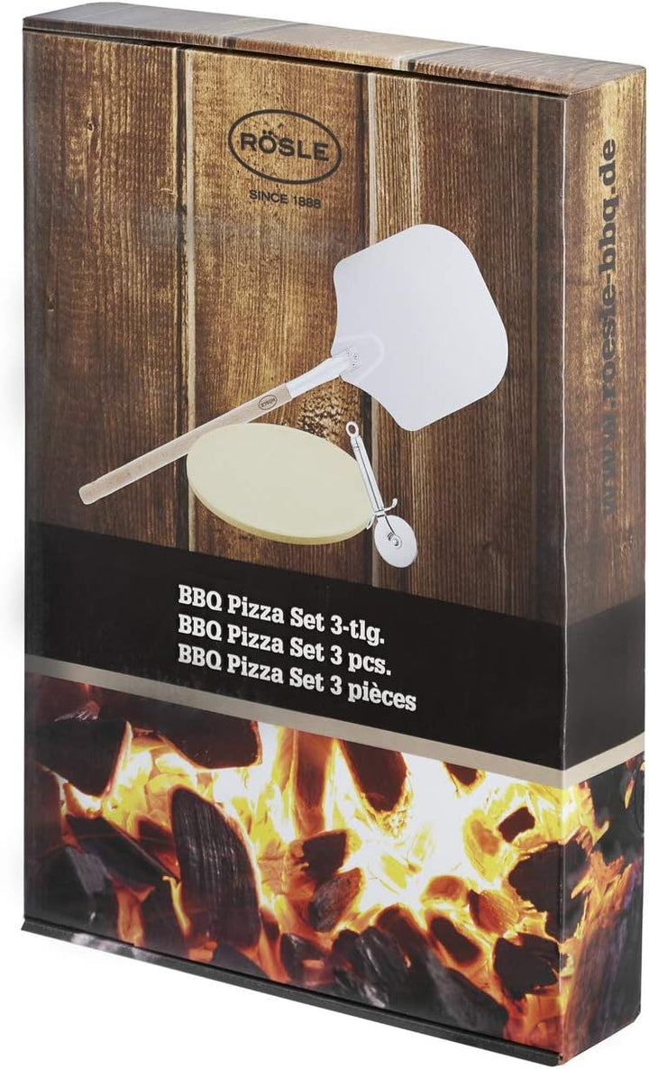 RÖSLE Barbecue Pizza-Set 3-tlg, Hochwertiger Pizzastein, Pizzaschieber und Pizza- und Flammkuchensch