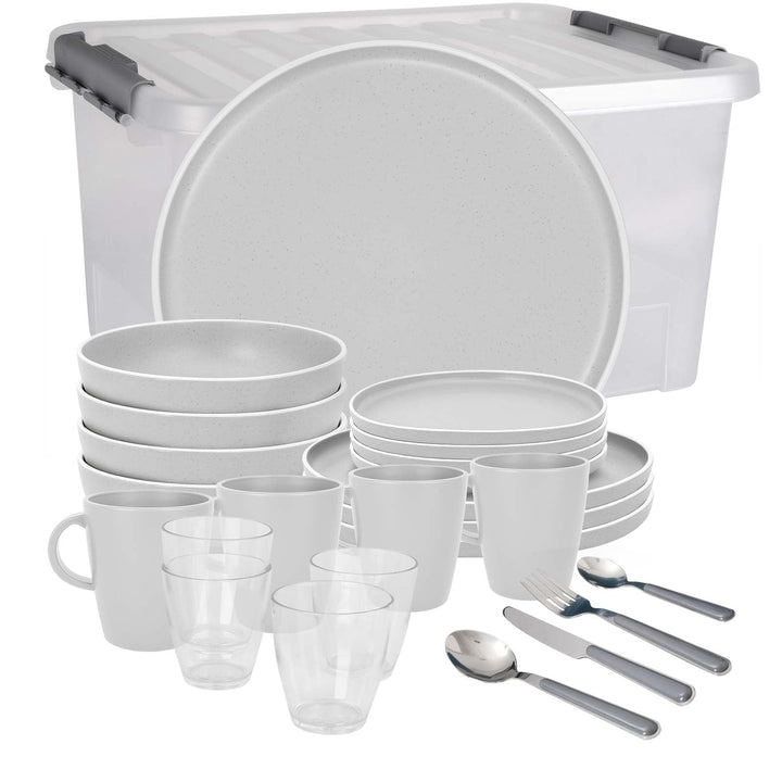 BRUNNER: Melamin Geschirr-Set Camping | 36-Teilig - Teller, Becher, Besteck & Gläser für 2-4 Persone