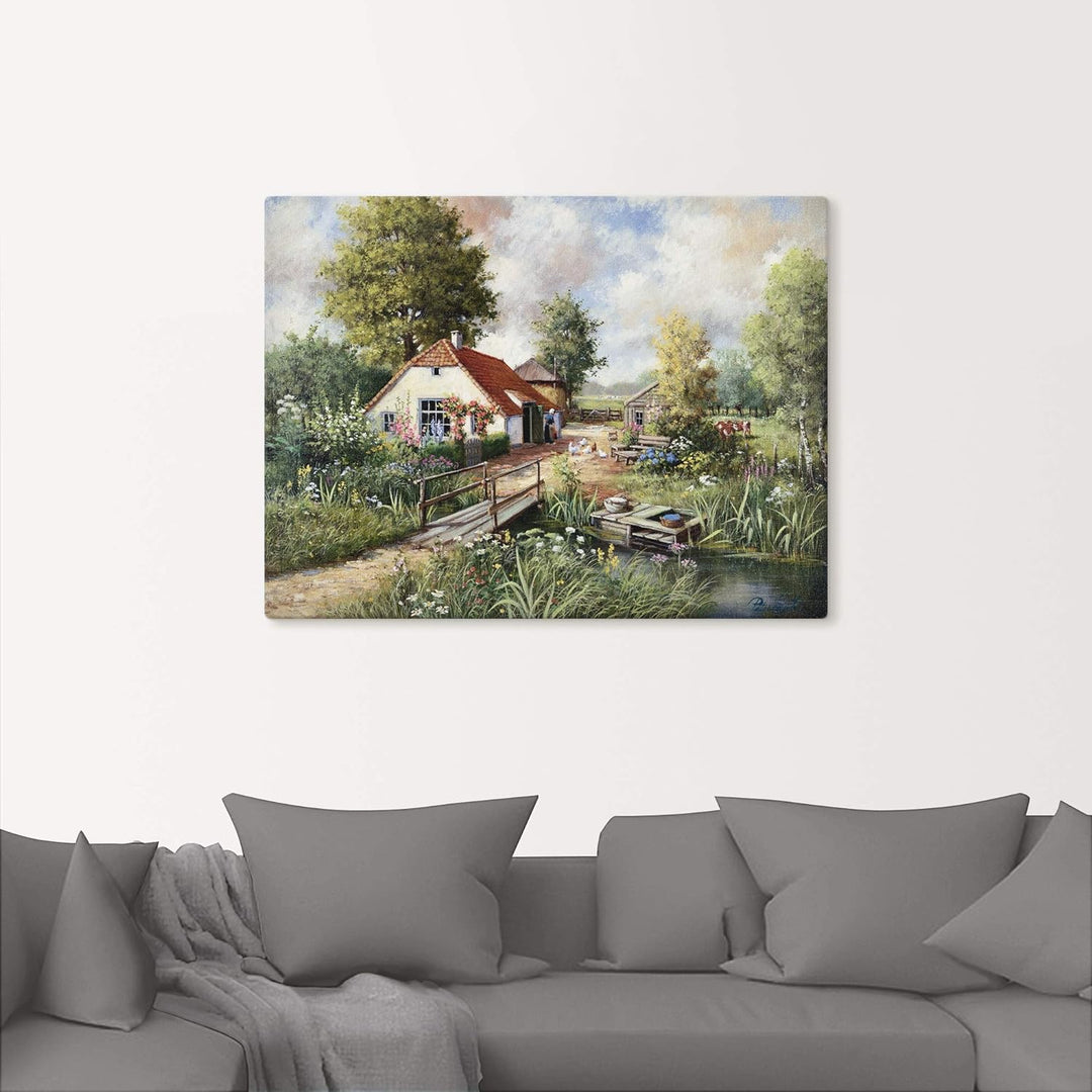 ARTland Leinwandbilder Wandbild Bild auf Leinwand 60x45 cm Wanddeko Bauernhof Landschaft Natur Fluss
