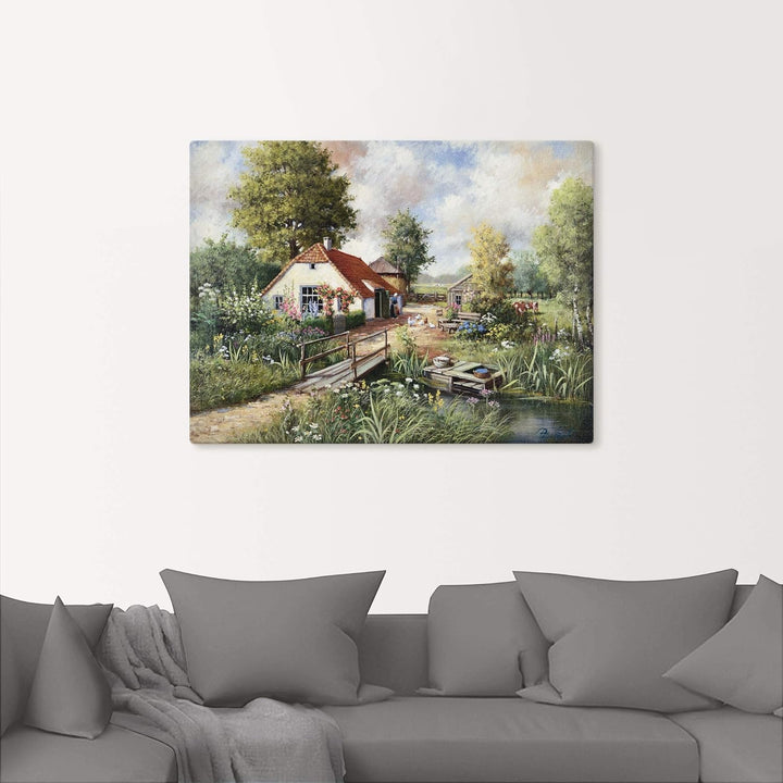 ARTland Leinwandbilder Wandbild Bild auf Leinwand 60x45 cm Wanddeko Bauernhof Landschaft Natur Fluss