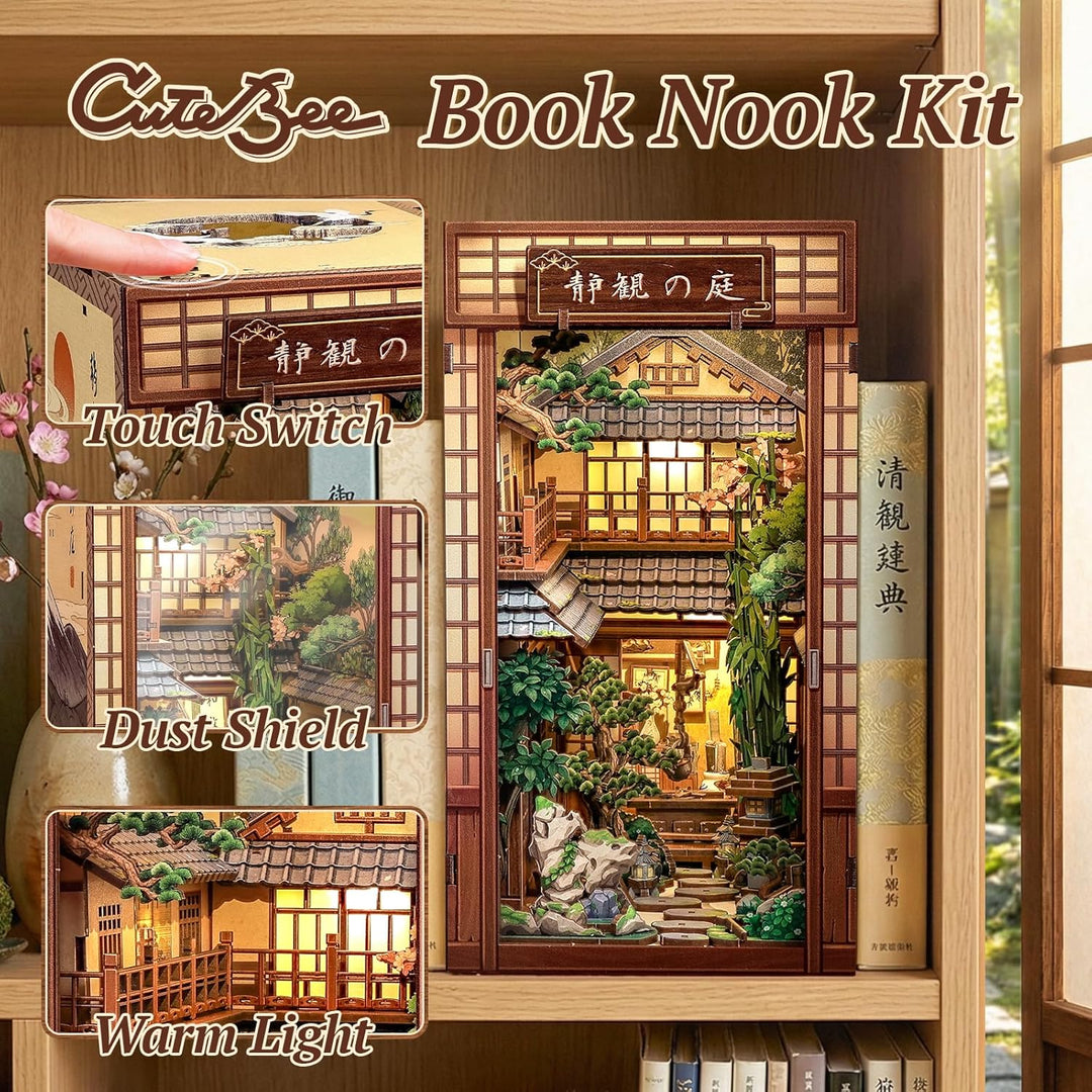 CUTEBEE Book Nook Kit - Puppenhaus Bausatz für Erwachsene, Japanisches Miniaturhaus mit LED Beleucht