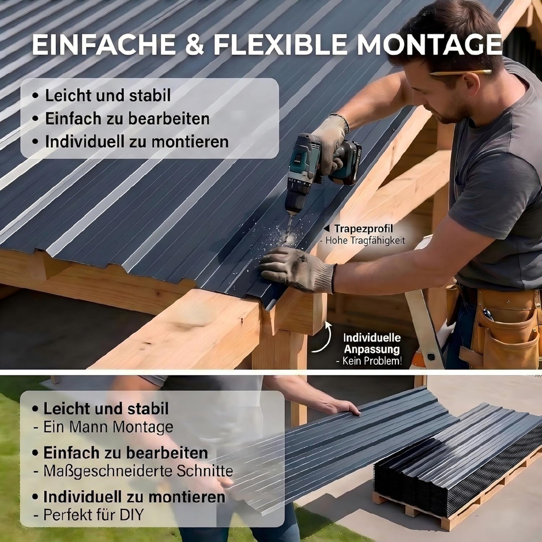 14er Set Trapezblech 110x46cm, 7m² verzinkt Profilblech Dachblech, Wellblech Platten für Dach, für d