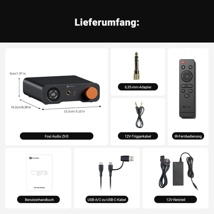 Fosi Audio ZH3 Full Balanced HiFi Vorverstärker, DAC Kopfhörerverstärker mit AKM4493SEQ XMOS XU316 P