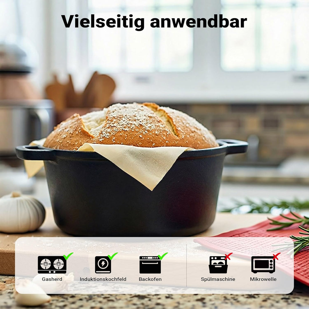 Wiltec 2in1 Dutch Oven 32 x 26 x 16 cm Grilltopf aus Gusseisen, Schmortopf plus Deckel, Feuertopf in