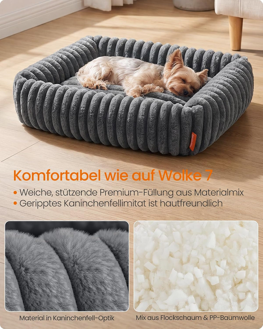 Feandrea Hundebett, mittelgrosses orthopädisches Hundekörbchen, Hundekissen waschbar, Flauschige Hun