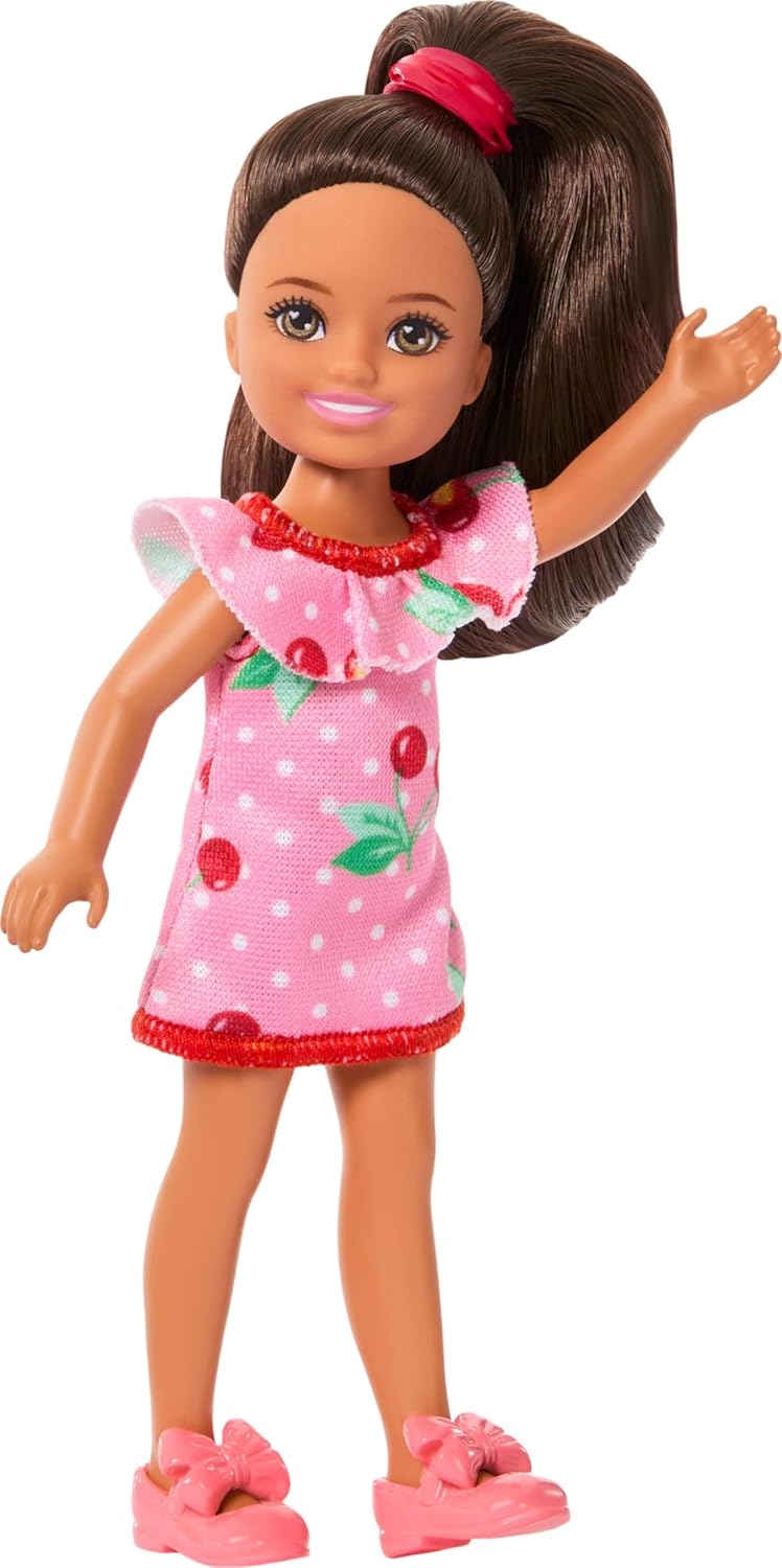 Barbie Club Chelsea, kleine Puppe Lula, ca. 15 cm gross, mit braunem Haar und abnehmbarem Kleid und