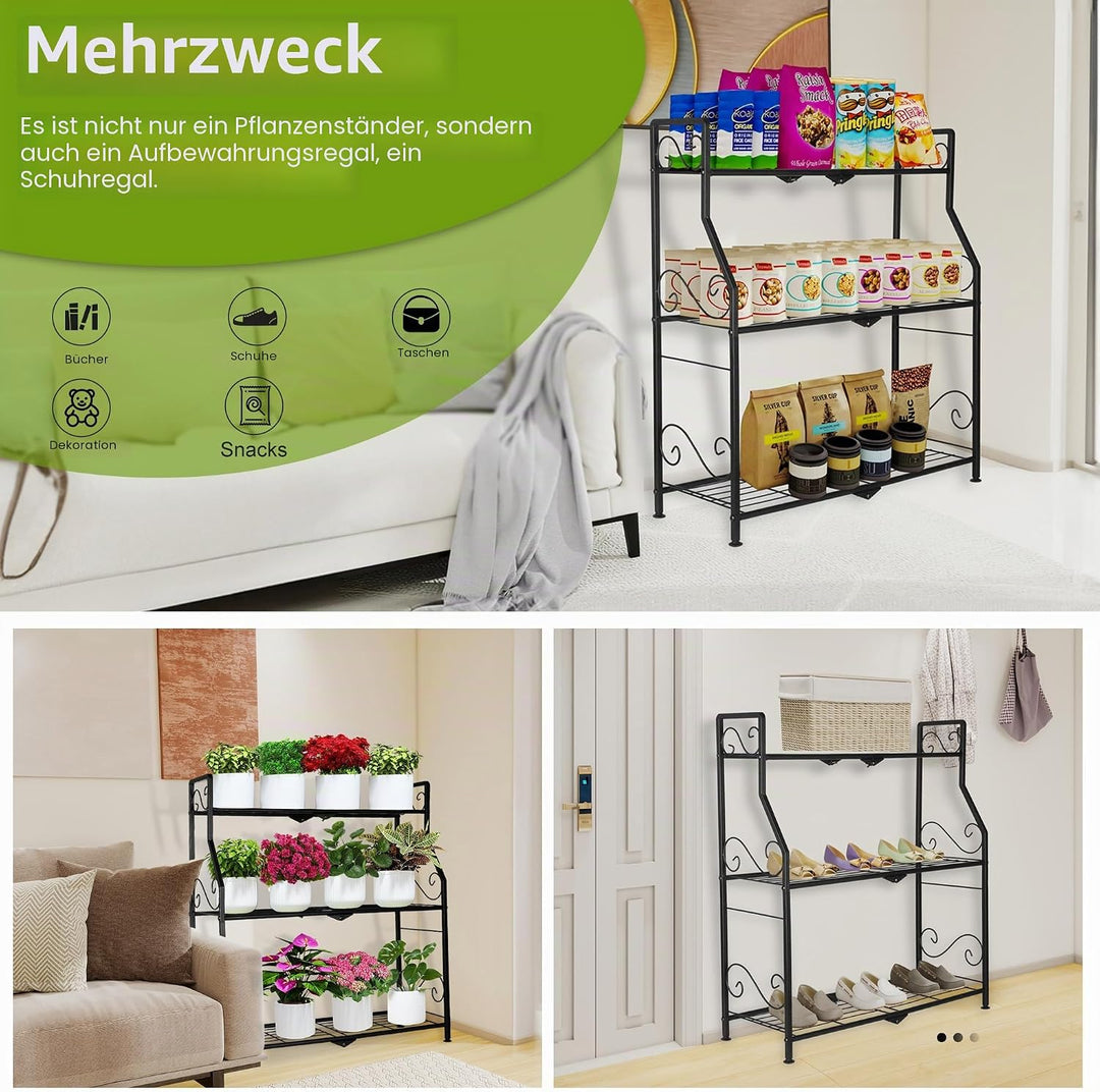 Metall-Blumenleiter 3-stufig (Pflanzenständer) – für Balkon, Garten &amp; Wohnung Stabile Blumentreppe