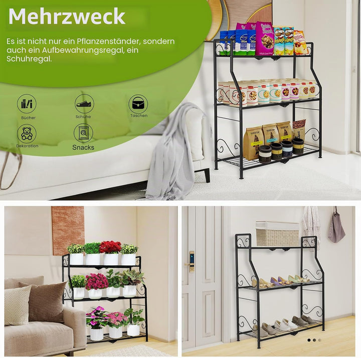 Metall-Blumenleiter 3-stufig (Pflanzenständer) – für Balkon, Garten &amp; Wohnung Stabile Blumentreppe