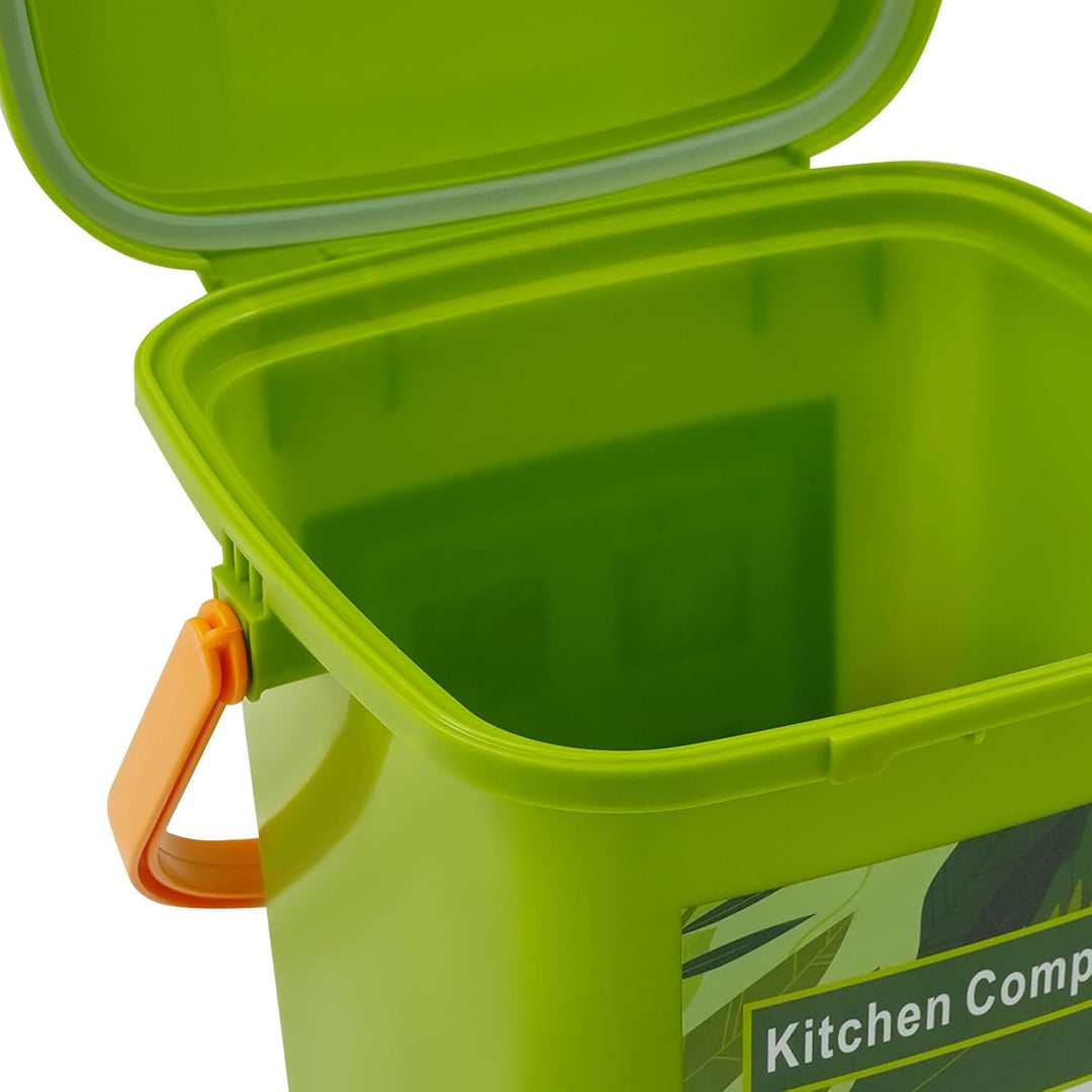 Küchenkompostbehälter, 15 l Kompostbehälter, Grün, Rechteckig, mit Doppeldeckel und Silikondichtung,