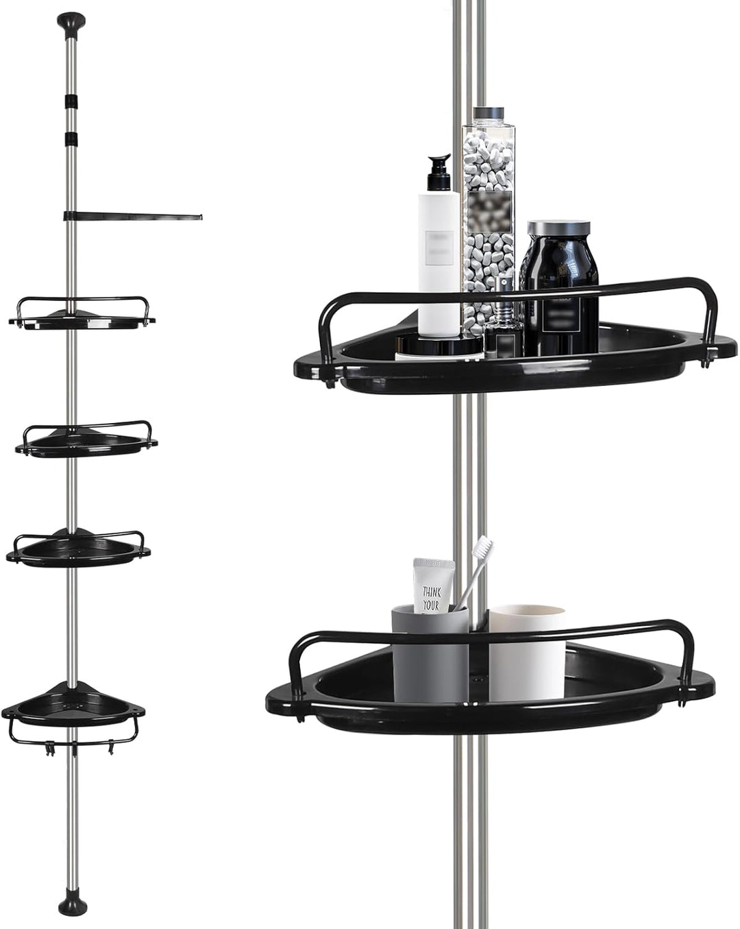 Duschregal Teleskop 105–310 cm, Duschablage ohne Bohren mit 4 Ablagen, Höhenverstellbares Badregal a