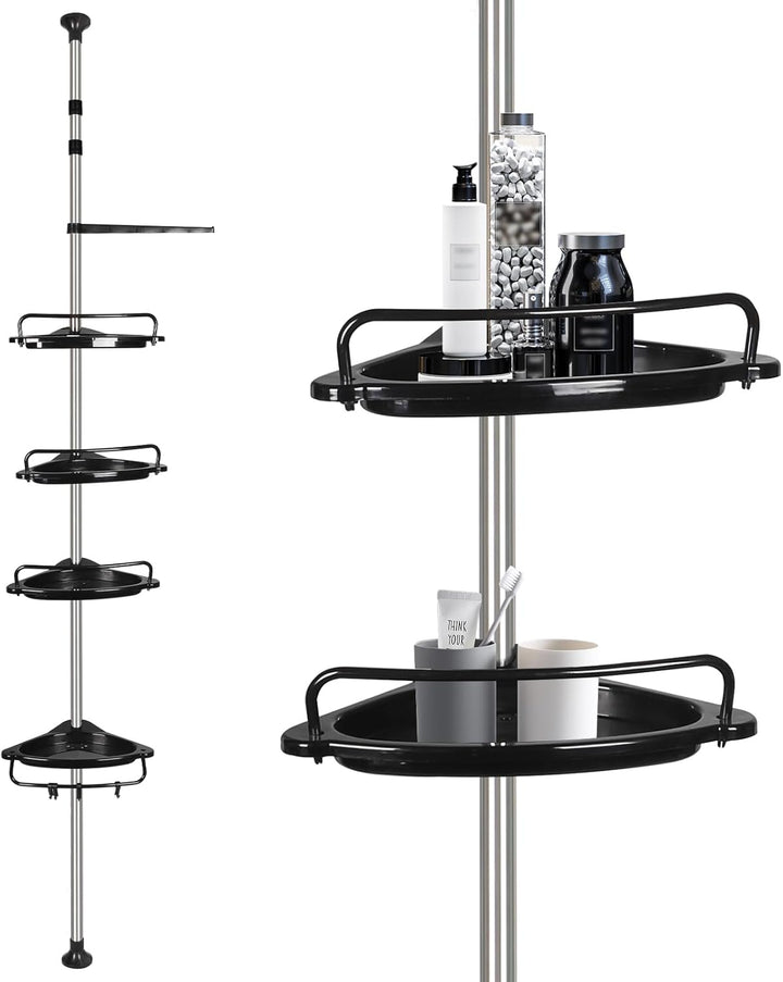 Duschregal Teleskop 105–310 cm, Duschablage ohne Bohren mit 4 Ablagen, Höhenverstellbares Badregal a