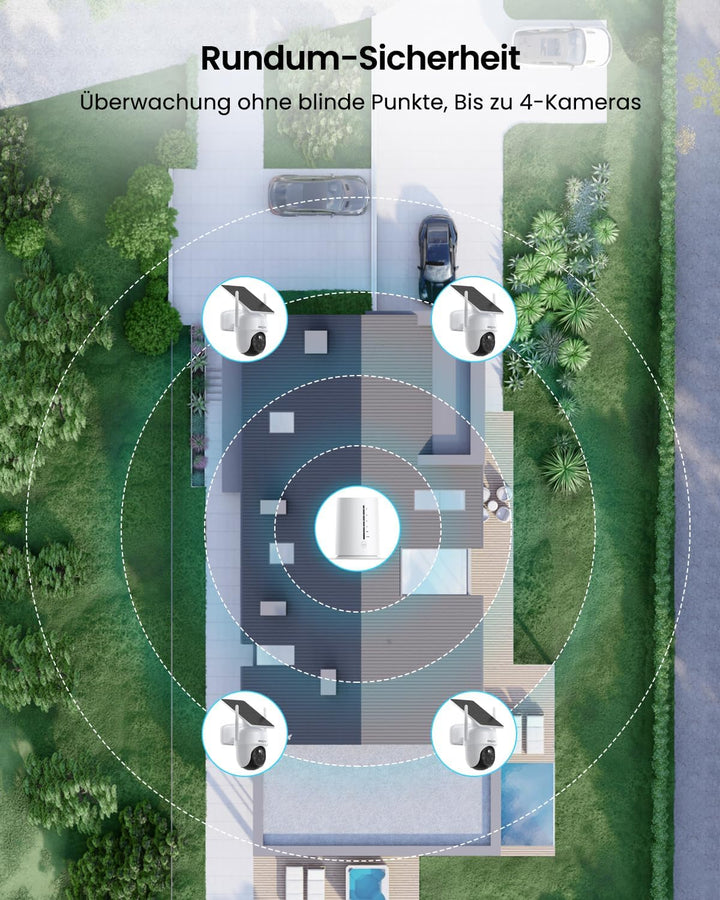 ARCCTV Überwachungskamera Aussen Set, Batteriebetriebene Kamera mit Solar 4-Kam-Set, 4-Kam-Set