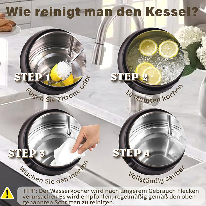 NESSGRAIM Retro Wasserkocher, 1,7 l Edelstahl-Teekessel mit Grosser Temperaturanzeige, 2200W Schnell