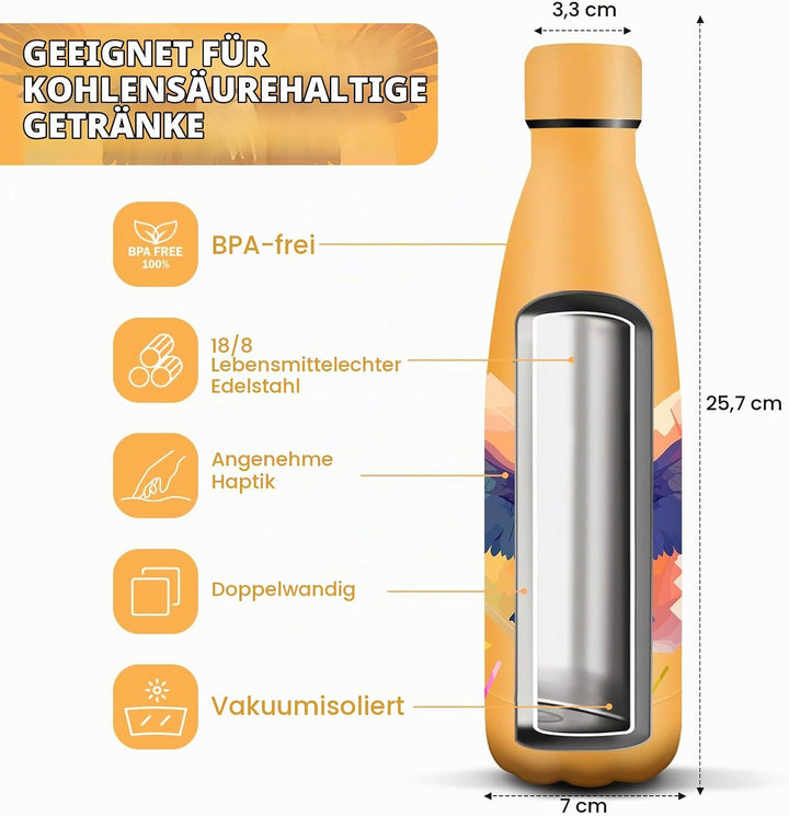 HoneyHolly Edelstahl Trinkflasche, 500ml BPA-frei, Thermosflasche, Isolierflasche Doppelwandige, Was