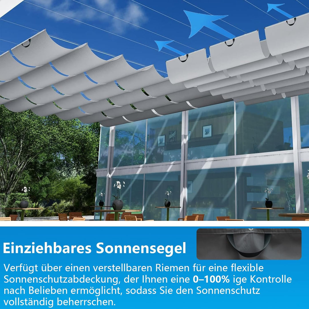 Einziehbare Wellen Sonnensegel Wasserdicht Rechteckig mit Ösen 1 Stück,Markisenstoff UV Schutz 95%,S