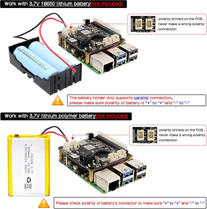Geekworm X1209 UPS für Raspberry Pi 5/4B/3B+/3B | 5,1V 6A Ausgabe, 5-18V Breitbandeingang, Oben mont