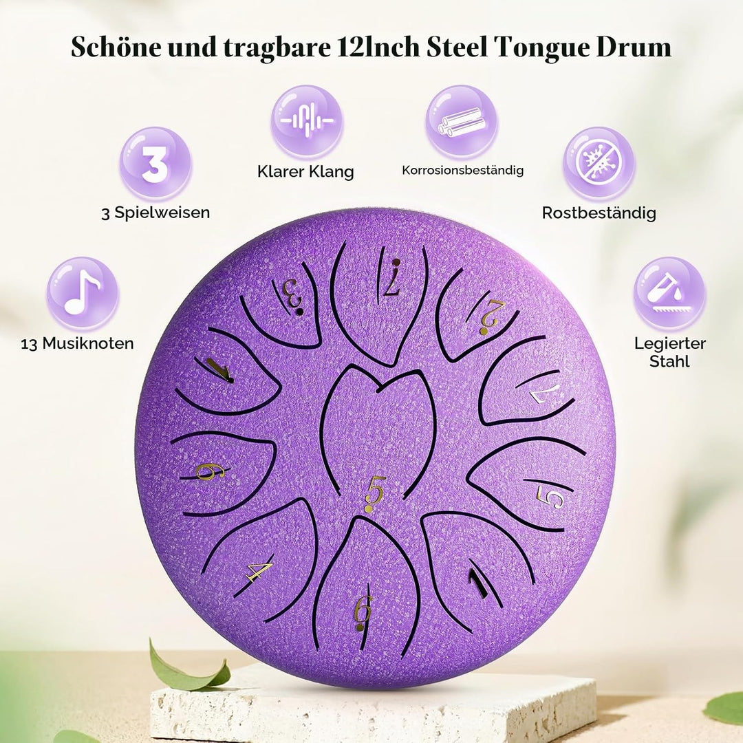 Zungentrommel, Sunowl 6 Zoll 11 Tone Steel Tongue Drum Satz, D-Dur, Stahlzungentrommel für Kinder Er