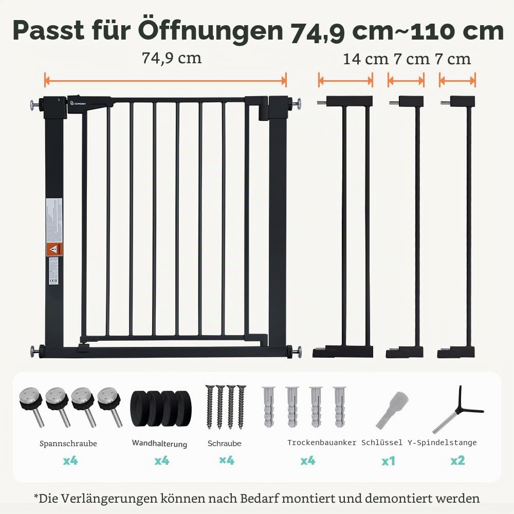 COMOMY 75 – 110 cm Sicherheitsbarriere für Kinder, Sicherheitsbarriere für Hunde, automatisches Schl