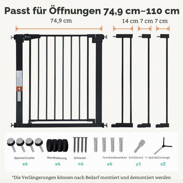 COMOMY 75 – 110 cm Sicherheitsbarriere für Kinder, Sicherheitsbarriere für Hunde, automatisches Schl