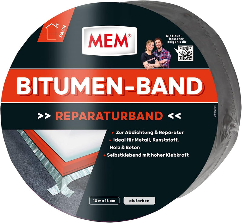 MEM Bitumen-Band, Selbstklebendes Dichtungsband, UV-beständige Schutzfolie, Stärke: 1,5 mm, Masse: 1