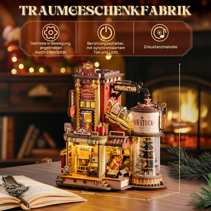 ROKR 3D Puzzle Holz Traumgeschenkfabrik, 3D Holzpuzzle Erwachsene Mechanisch, Musik-Modellbausätze f