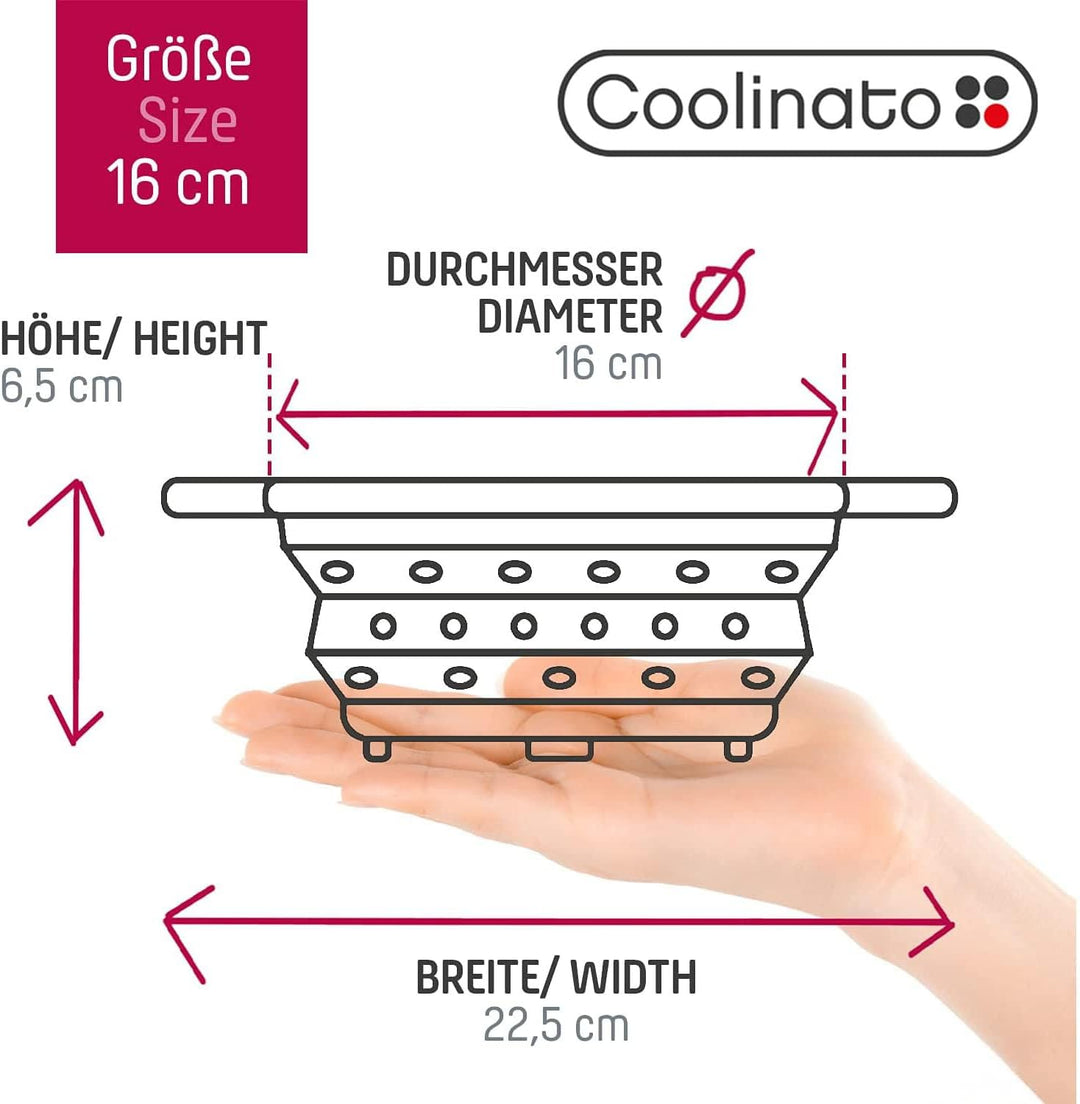 Coolinato Sieb aus Silikon, faltbar spülmaschinenfest, Nudelsieb Abtropfsieb Dampfgar Einsatz, Küche