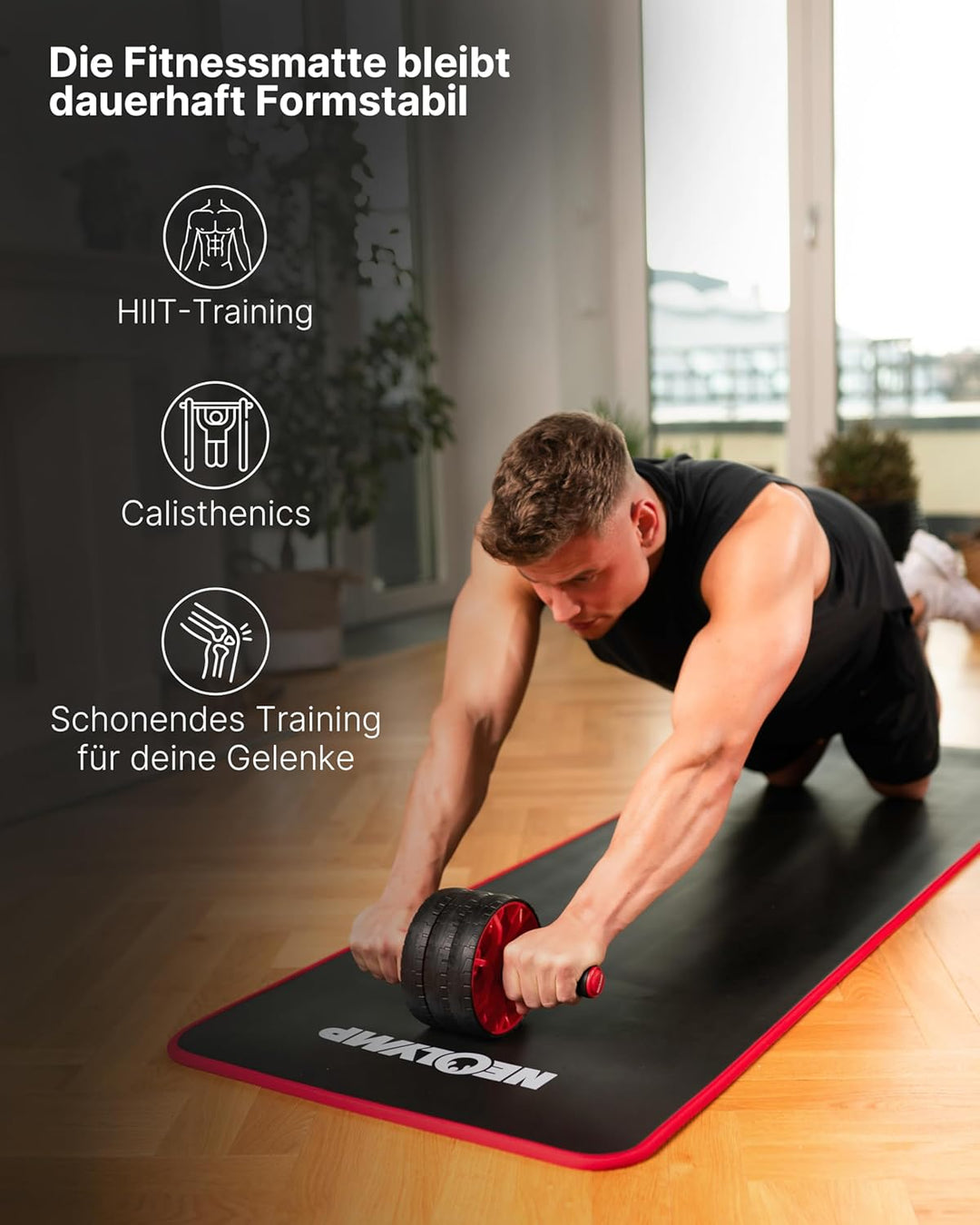 NEOLYMP Fitnessmatte Schwarz – Extra Dicke Fitnessmatte für einen multifunktionalen Einsatz egal Ind