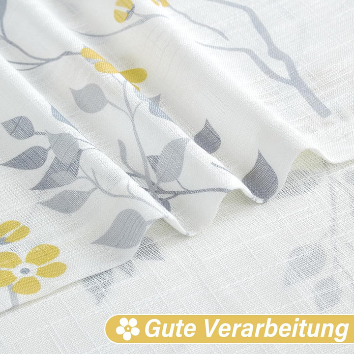 Beauoop Transparente Vorhänge mit Blätter 127CM Breite Leinenoptik Vorhänge mit Ösen Botanisches Mus