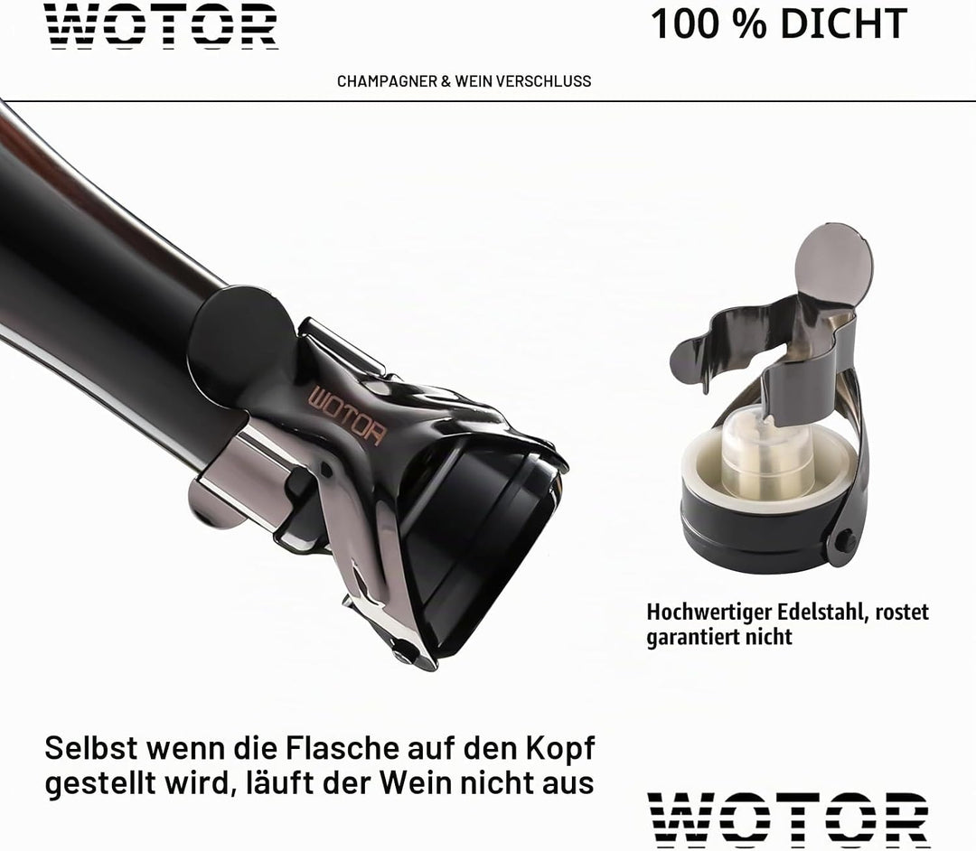 WOTOR Sektverschluss und Weinverschluss Edelstahl Sektflaschenverschluss Wiederverwendbar weinflasch