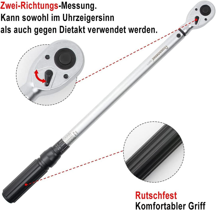 FOURROBBER Drehmomentschlüssel auto 3/4 Zoll 100-500Nm Drehmomentschlüssel,± 3% Genauigkeit Reifens