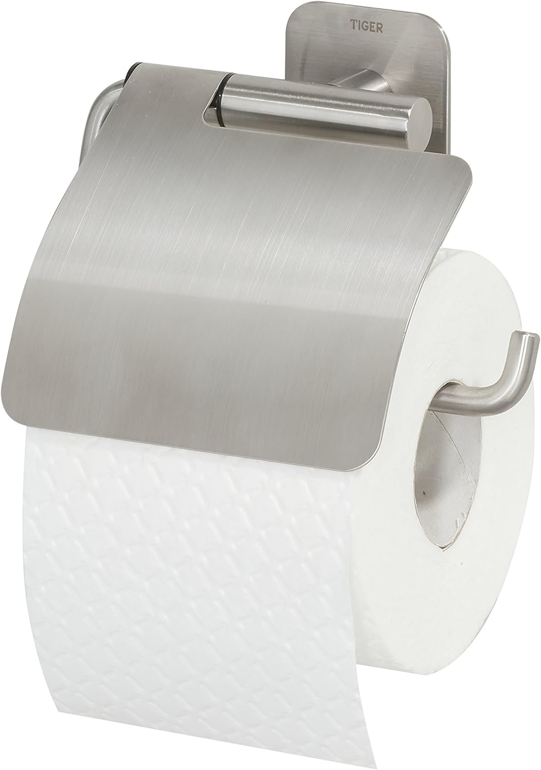 Tiger Colar Toilettenpapierhalter, Edelstahl gebürstet, mit integrierter Klebefolie zur Montage ohne