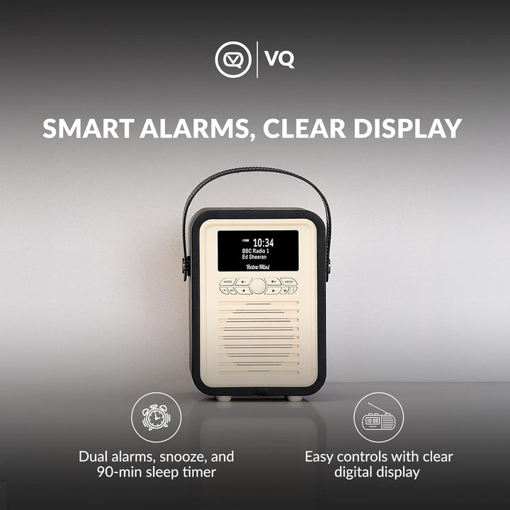 VQ Retro Mini Tragbares Radio mit Bluetooth-Lautsprecher und 60 Voreinstellungen. Enthält ein DAB-Ra