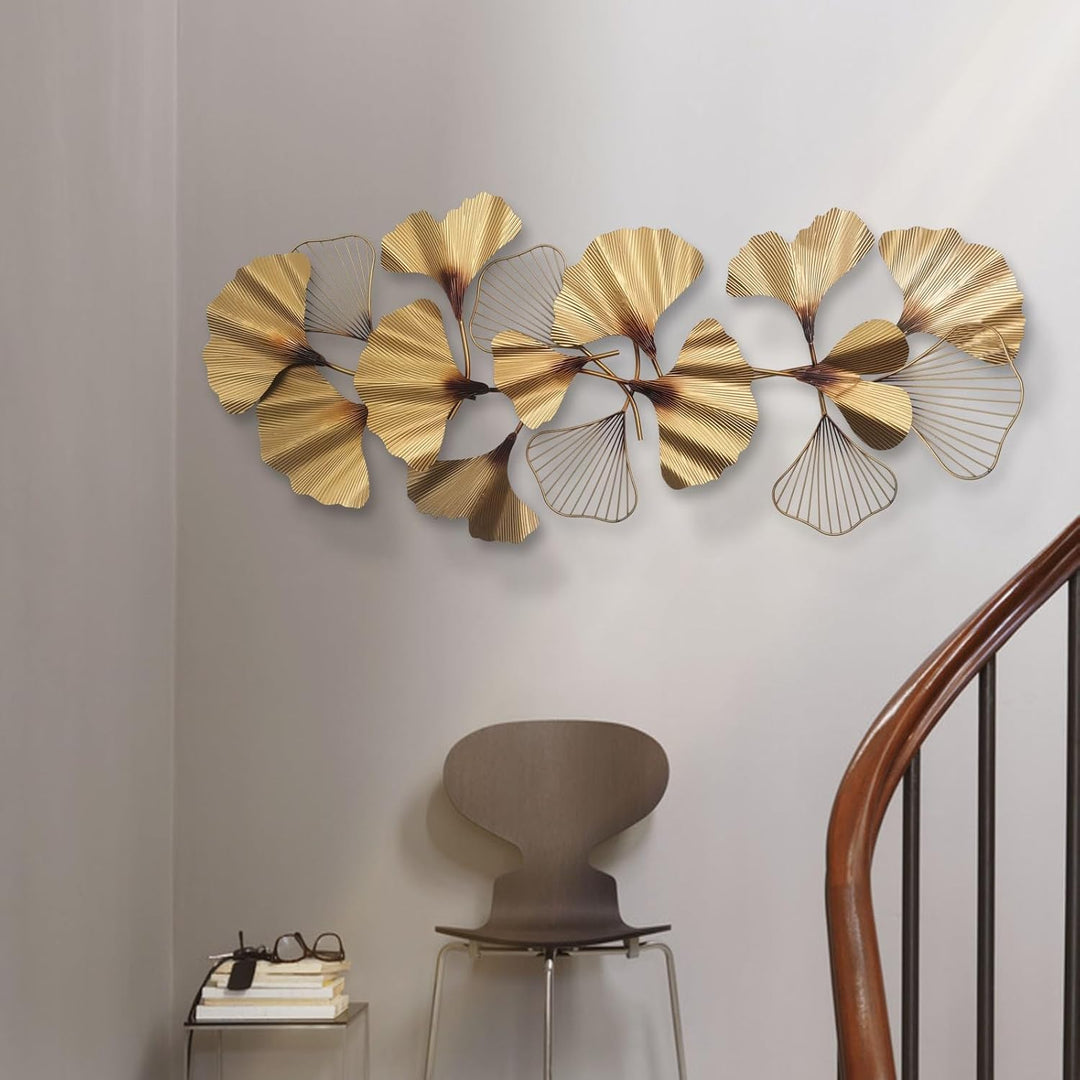 Dekoleidenschaft 3D Wandbild Ginkgo aus Metall in gold, 132x60 cm, Wanddeko, Wandschmuck mehrfarbig